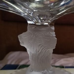 Antique or very old clear and frosted glass bowl with 3 lions pedestal foot